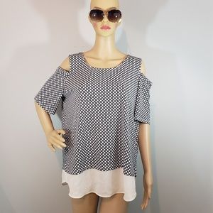 Anthro|Adrianna Papell Geometric Cold shoulder top